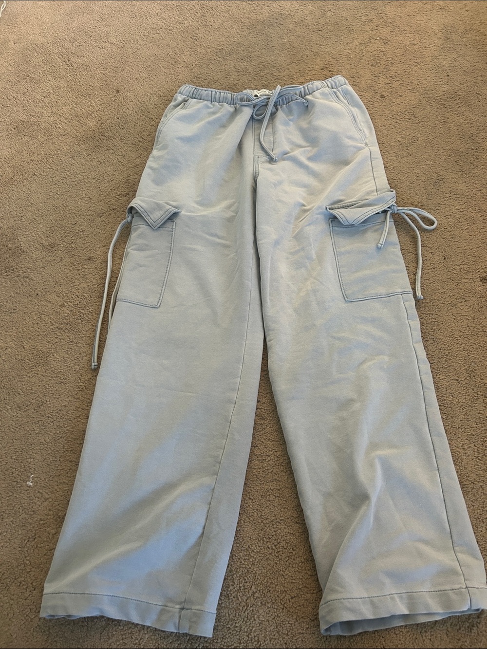 Vanilla Star Light Blue Cargo Sweatpants with Drawstrings